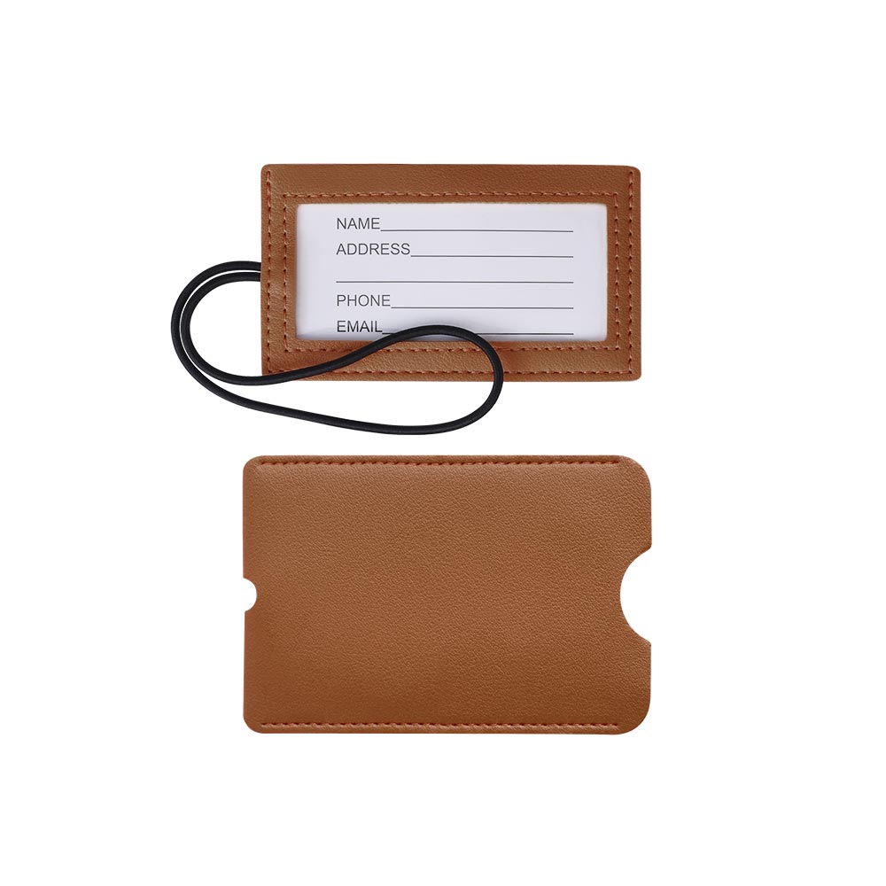 PU Leather Luggage Tag with Loop Strap Brown PU Leather Luggage Tag with Loop Strap Brown
