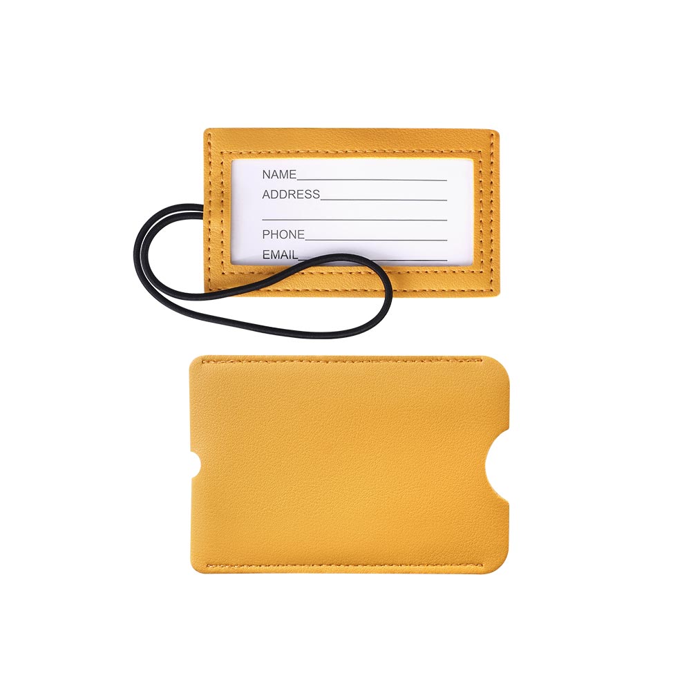 PU Leather Luggage Tag with Loop Strap Yellow PU Leather Luggage Tag with Loop Strap Yellow