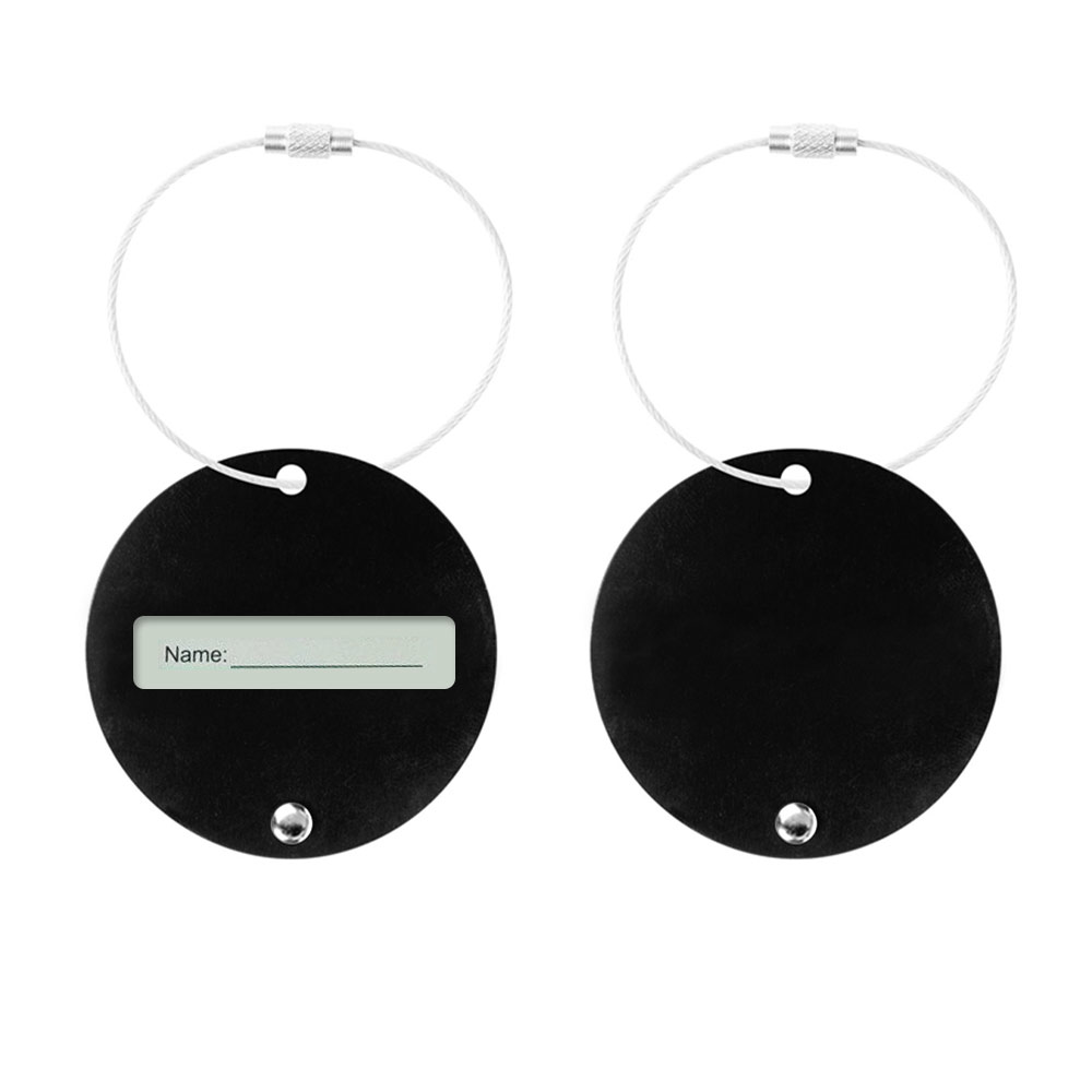 Round Aluminum Luggage Tag with Hanging Loop Black Round Aluminum Luggage Tag with Hanging Loop Black