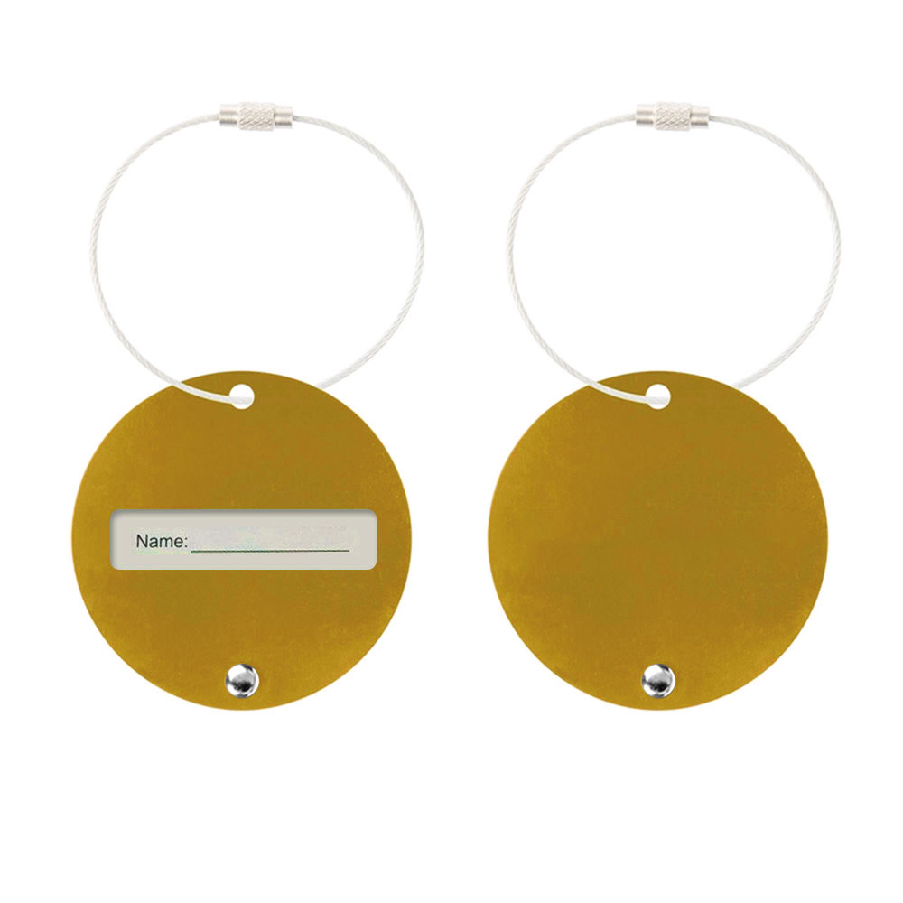Round Aluminum Luggage Tag with Hanging Loop Gold Round Aluminum Luggage Tag with Hanging Loop Gold