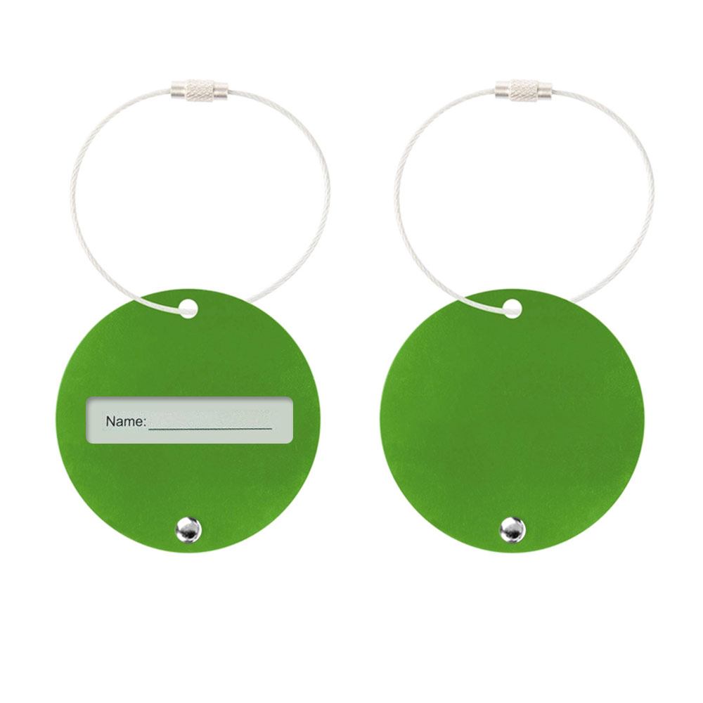 Round Aluminum Luggage Tag with Hanging Loop Lime Round Aluminum Luggage Tag with Hanging Loop Lime