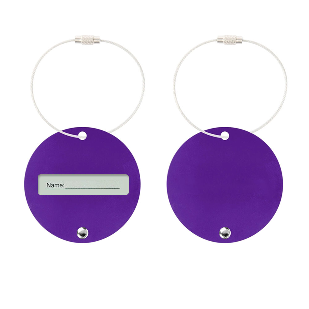 Round Aluminum Luggage Tag with Hanging Loop Purple Round Aluminum Luggage Tag with Hanging Loop Purple