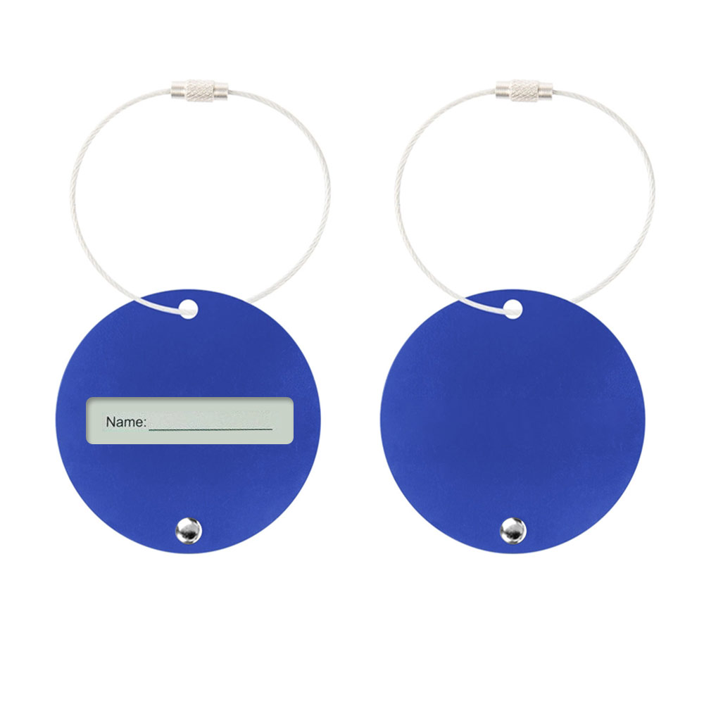 Round Aluminum Luggage Tag with Hanging Loop Metallic Blue Round Aluminum Luggage Tag with Hanging Loop Metallic Blue