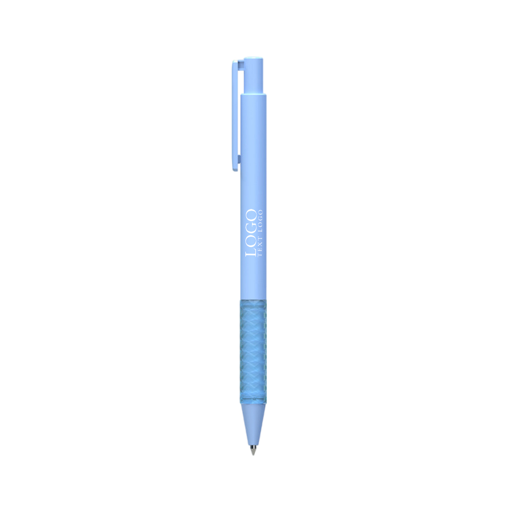 Custom Stylish Pens with A Rubber Grip light blue with logo