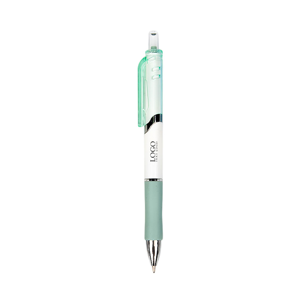 Colorful thick-barreled push-type ballpoint pen green with logo