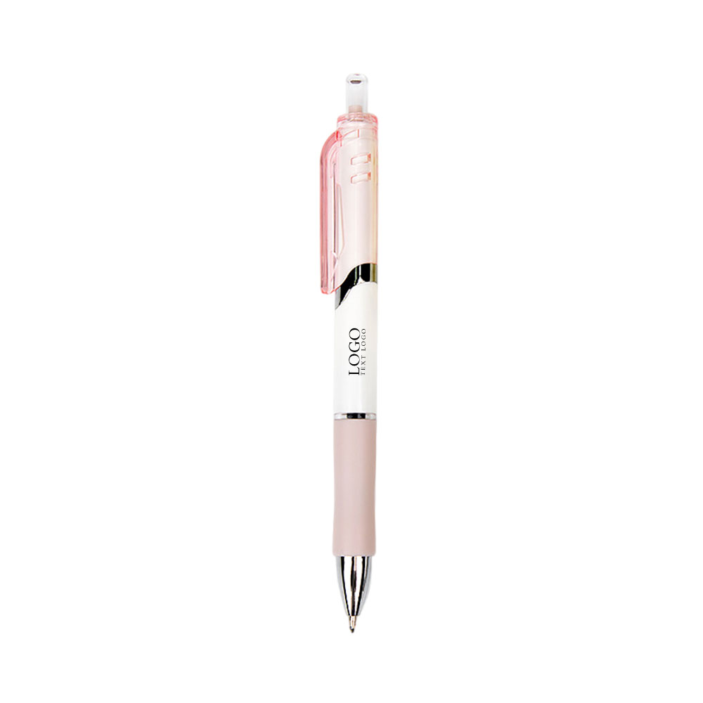 Colorful thick-barreled push-type ballpoint pen pink with logo