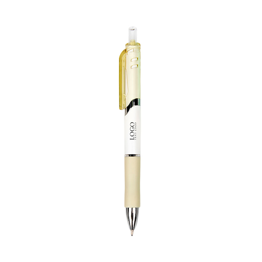 Colorful thick-barreled push-type ballpoint pen yellow with logo