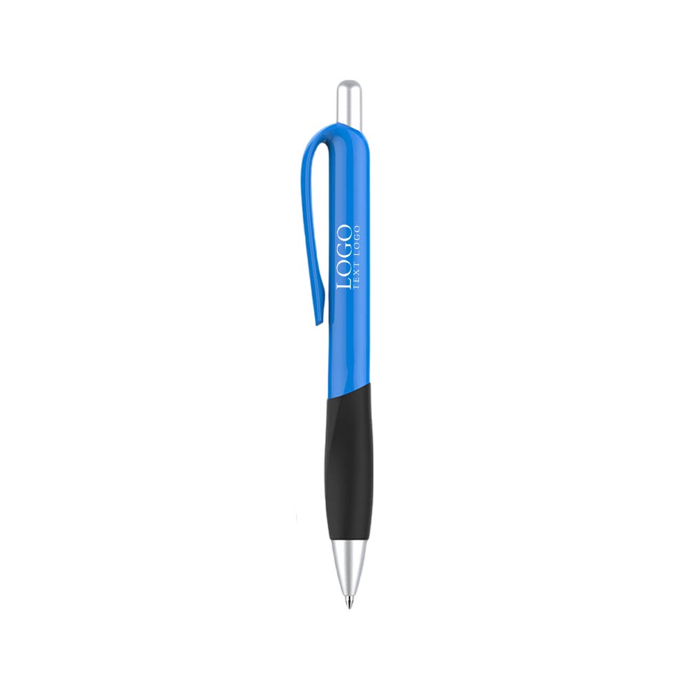 Custom Click Ballpoint Pens with Grip light blue with logo
