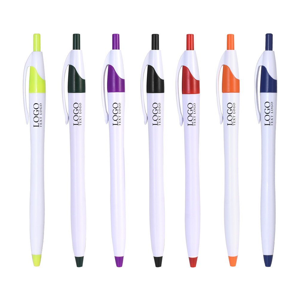 Giveaway White Retractable Pen with Colored Trim