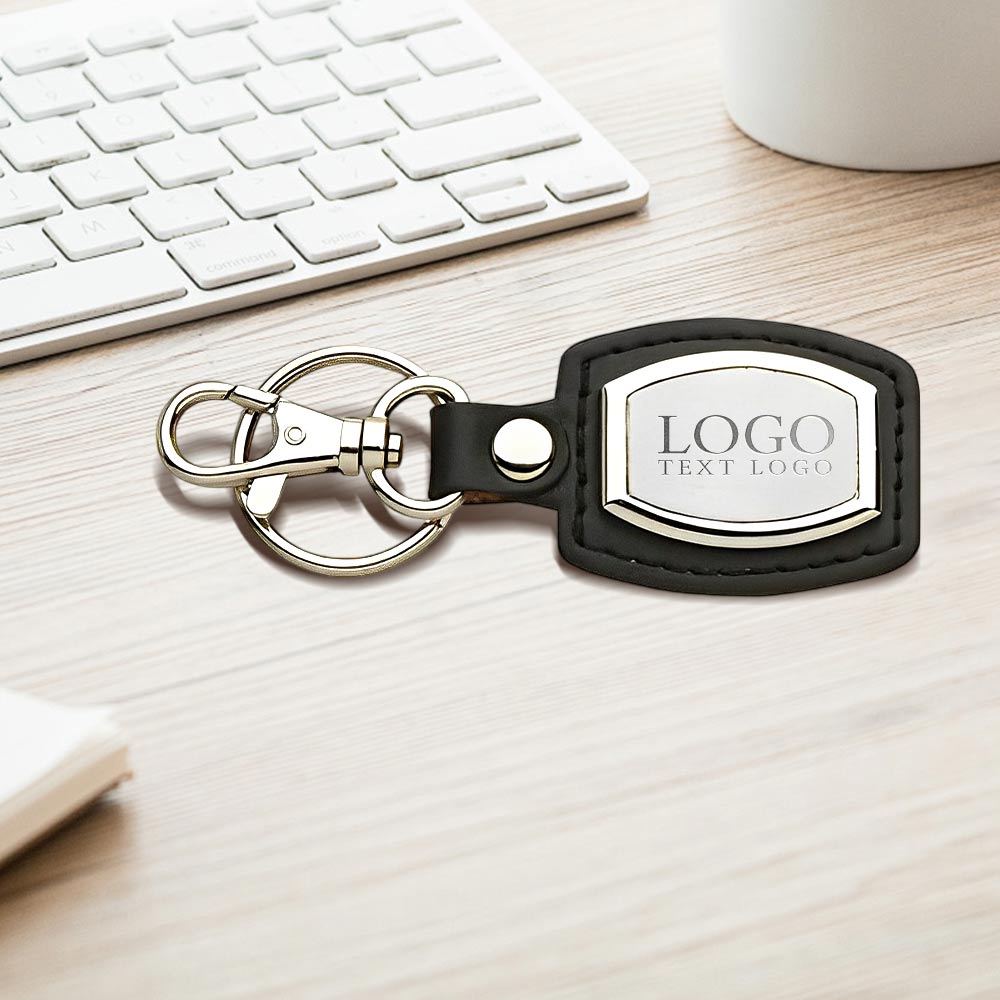 Custom Leather And Brushed Plate Keyring Black 1000