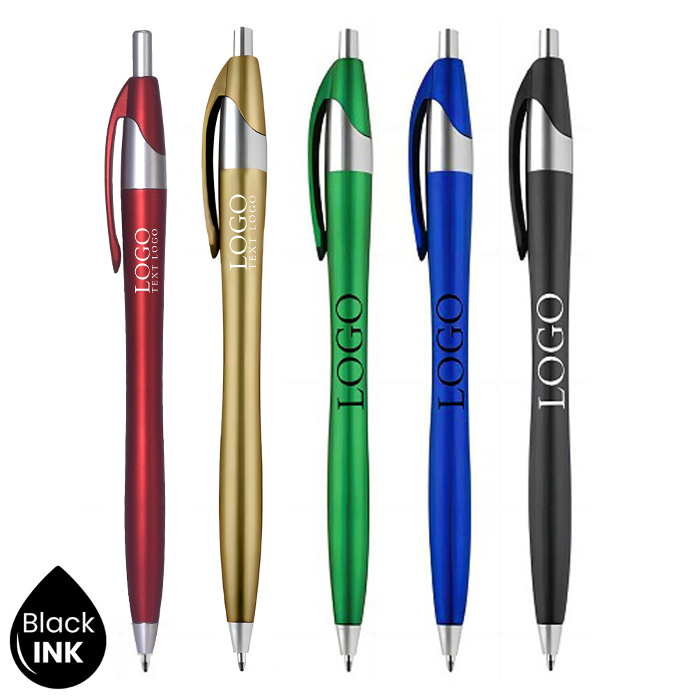 Custom Plastic Ballpoint Click Pen with Metallic Accent with ink