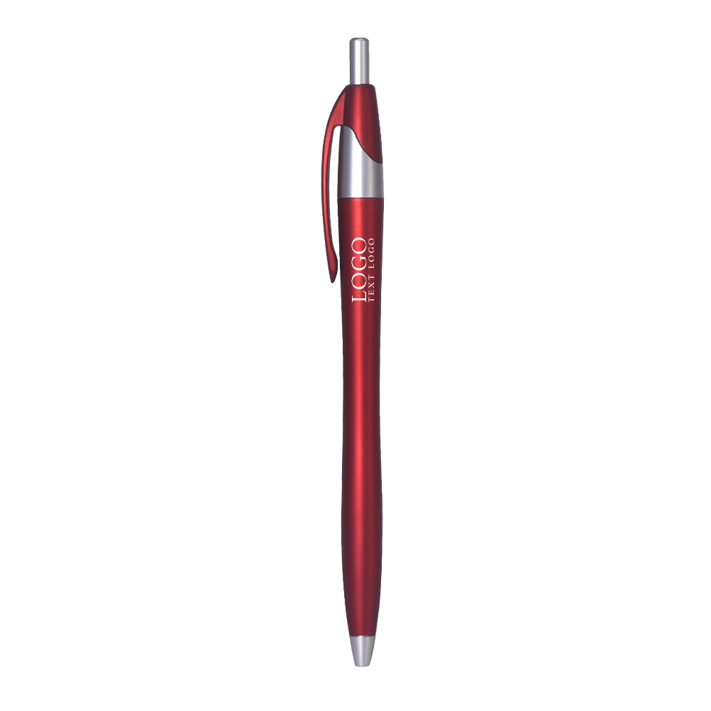 Red Custom Plastic Ballpoint Click Pen with Metallic Accent with Logo