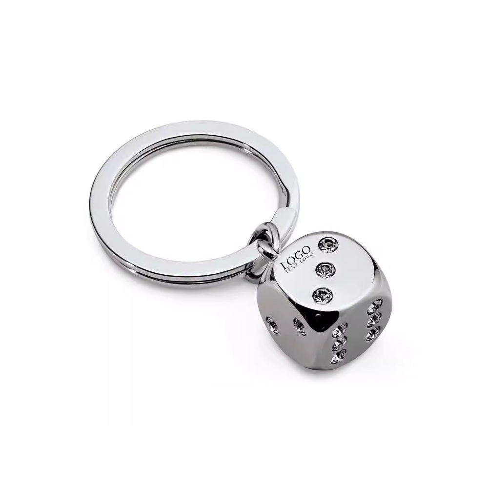Metal dice keychain silver with logo