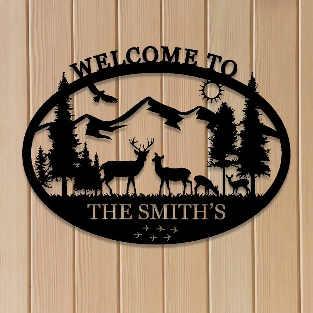 Personalized Deer Metal Cabin Sign
