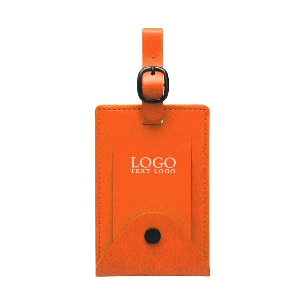 Leather Luggage Tag with Snap Button Orange with Logo