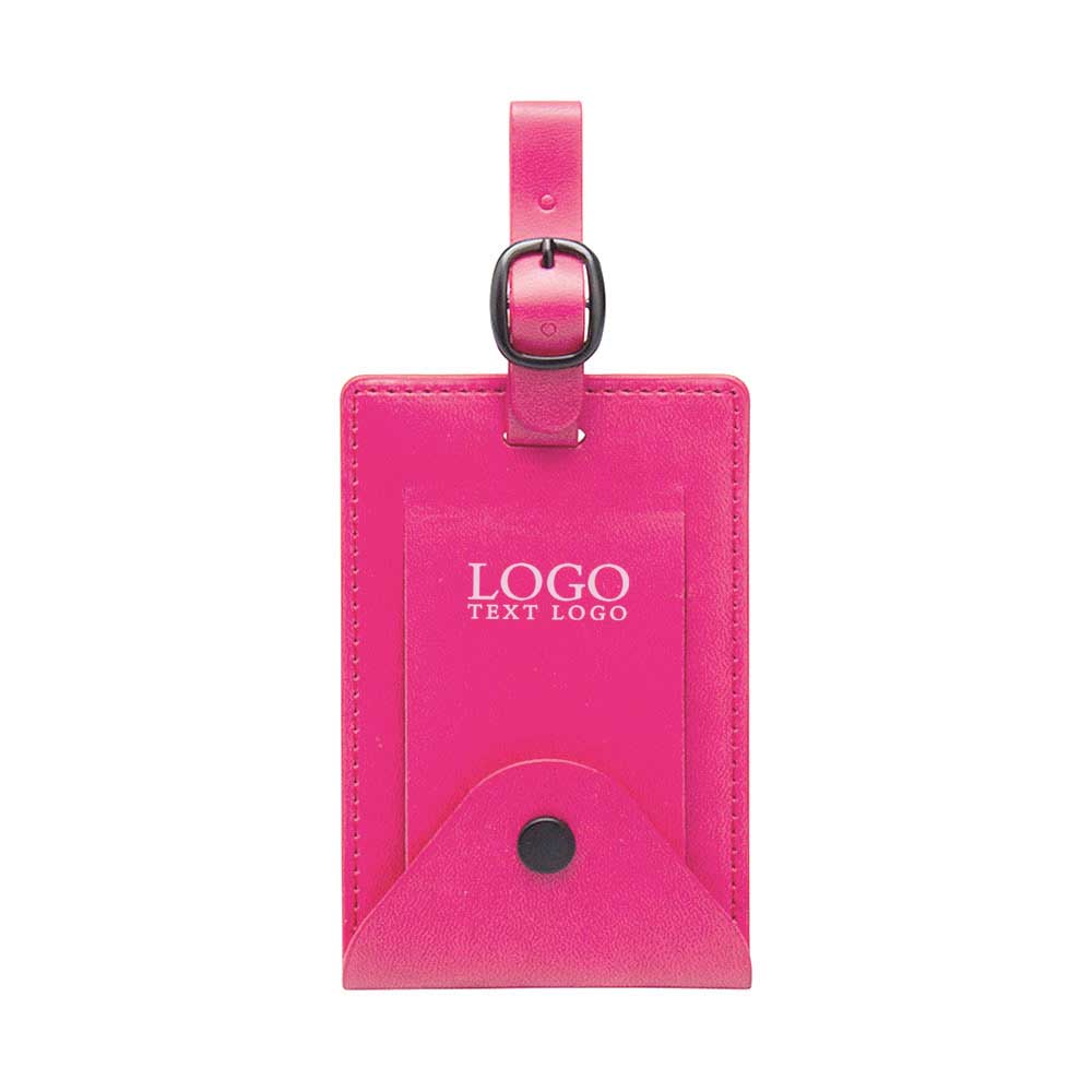 Leather Luggage Tag with Snap Button Rose Red with Logo