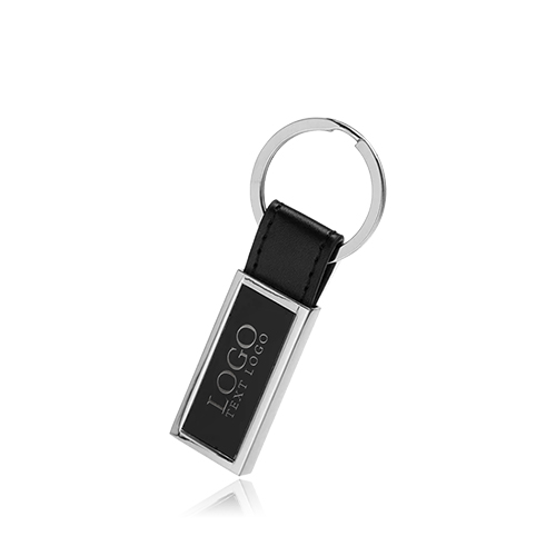 Custom Rectangular Metal And Leather Key Chain