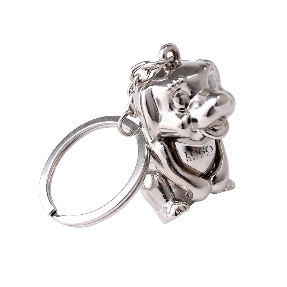Cute Standing Dog Custom Logo Keychains silver with logo