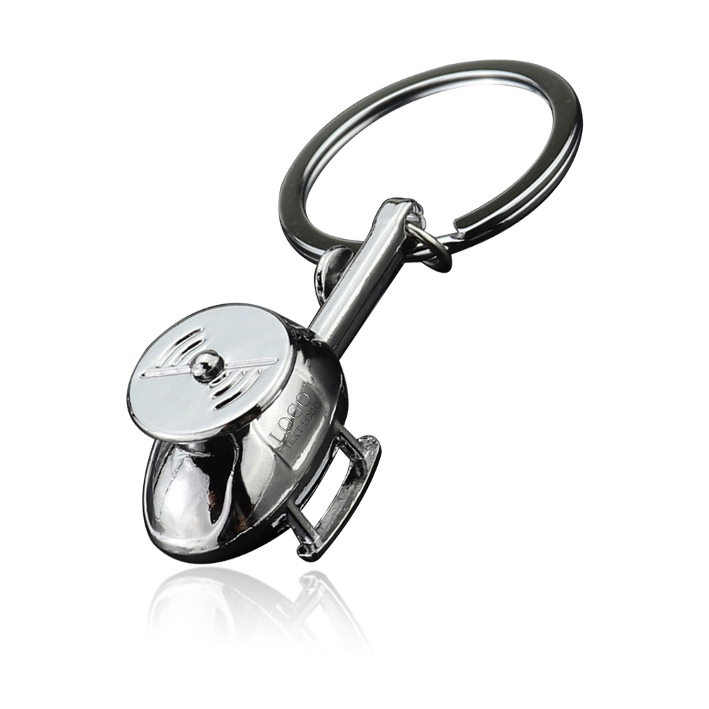 Personalized Helicopter-shaped Metal Keychain silver with Logo