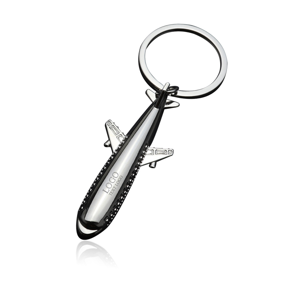 Promotional Customized Civil Aircraft Model Metal Keychain silver with logo