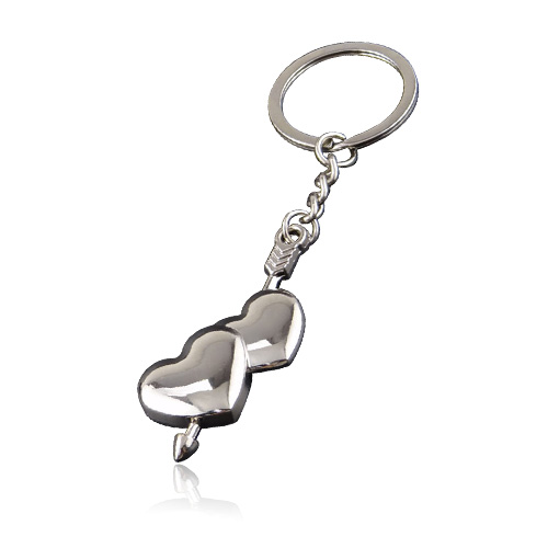 Customizable Metal Arrow Through Double  Heart Keychain