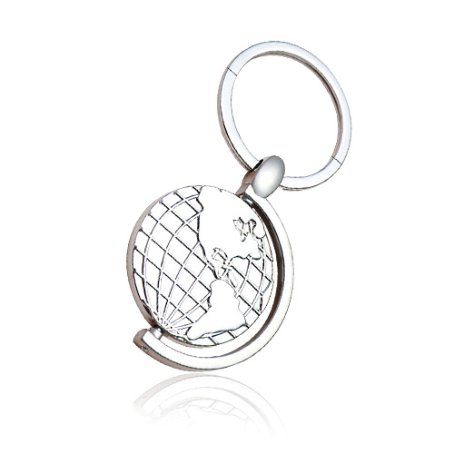 Elegant Globe Keychain with Rotating Metal Frame - Silver