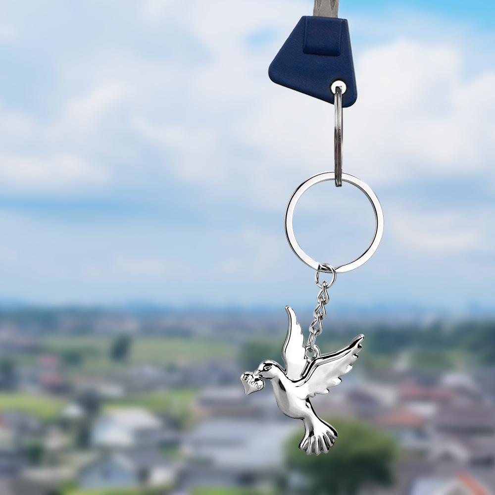 Personalized - Promotional Customizable 3D Peace Dove Shape Metal Keychain
