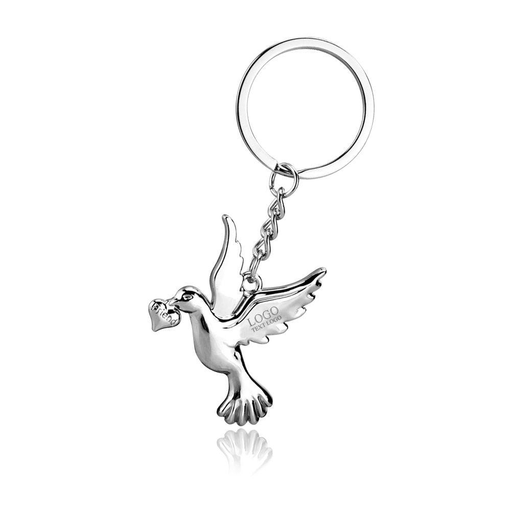 Promotional Customizable 3D Peace Dove Shape Metal Keychain - Silver - with logo