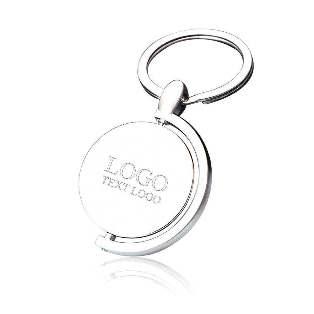 Customizable Globe Keychain with Rotating Metal Frame - Silver - with logo