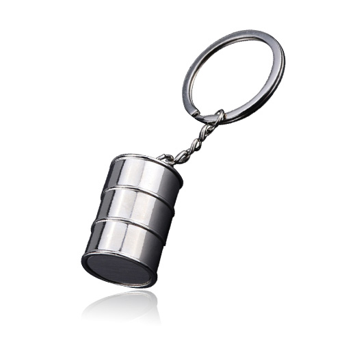 Silver Metal Oil Barrel Keychain - Unique Industrial Style