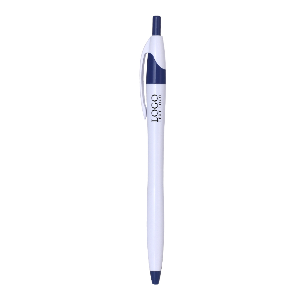 Logo White Retractable Pen with Blue Trim 