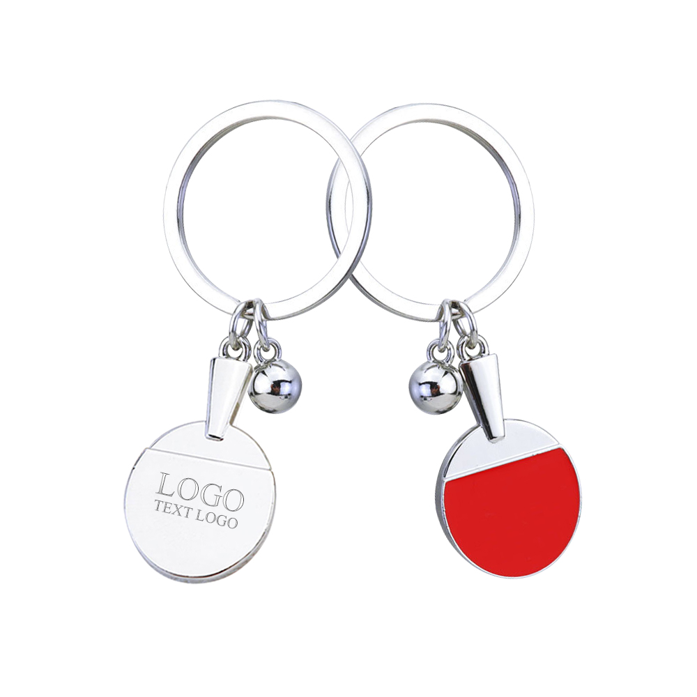 A red table tennis ball-shaped metal keychain with a customizable logo for free-silver_with logo
