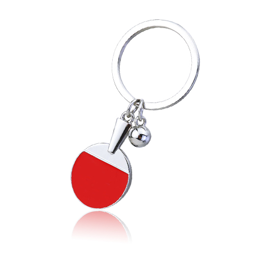 A Red Table Tennis Ball-Shaped Metal Keychain with a Customizable Logo for Free