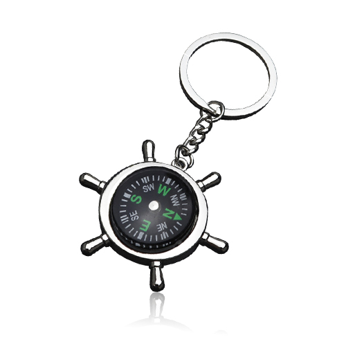 Customizable Boat Wheel Shape Keychain with Decorative Compass