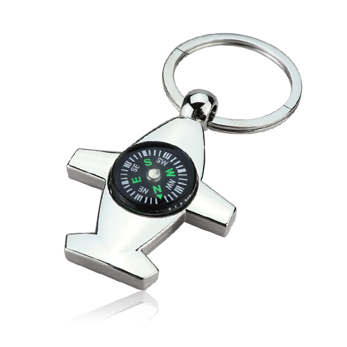 Customizable Metal Airplane Shape Keychain with Decorative Compass