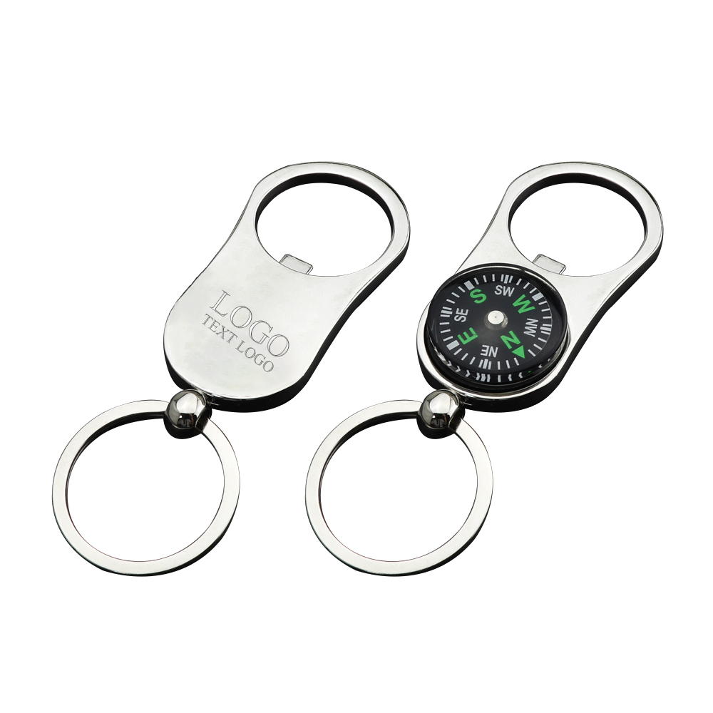 Metal keychain with compass and bottle opener for free customisable logo-silver_with logo