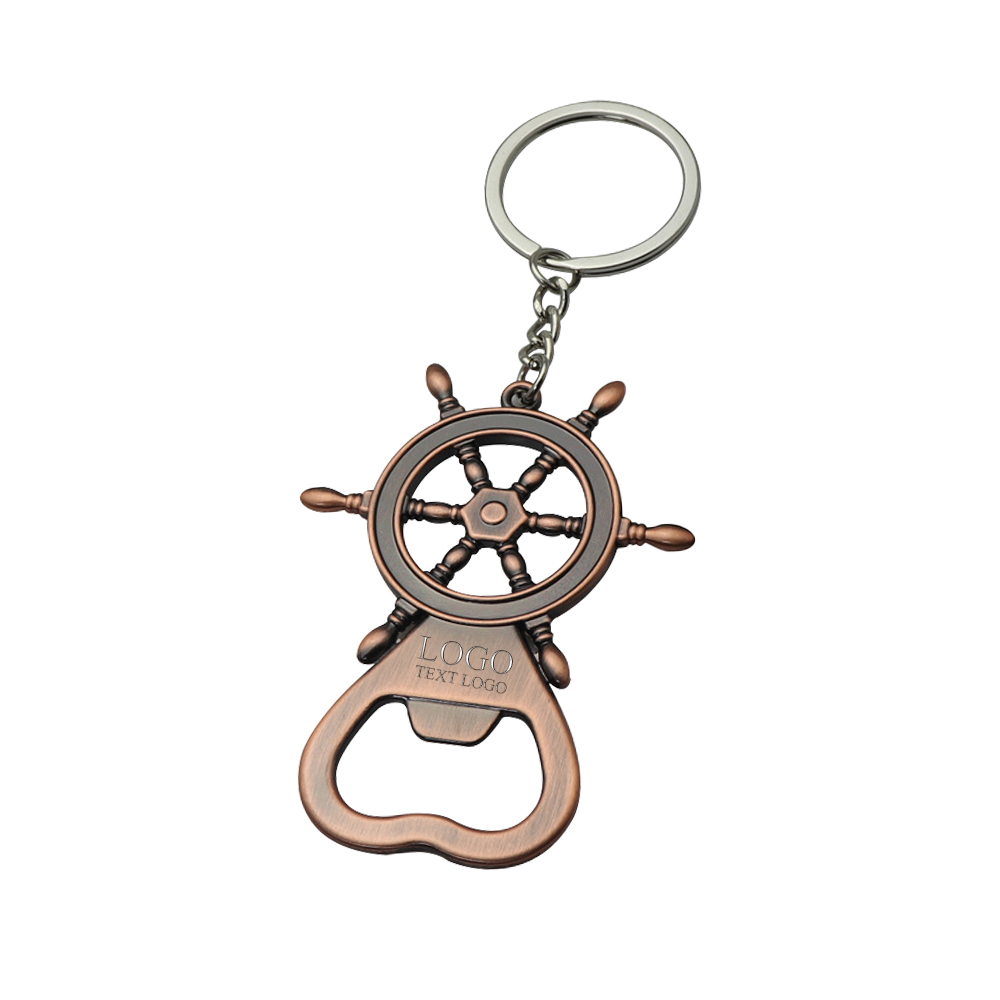 Metal retro creative ship rudder bottle opener keychain with customizable logo-Antique Bronze_with logo