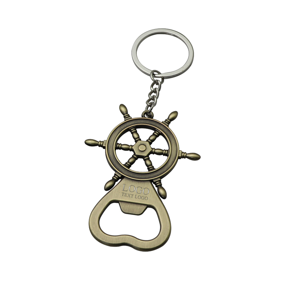 Metal retro creative ship rudder bottle opener keychain with customizable logo-Antique Gold_with logo