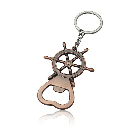 Metal Retro Creative Ship Rudder Bottle Opener Keychain with Customizable Logo Metal Retro Creative Ship Rudder Bottle Opener Keychain with Customizable Logo