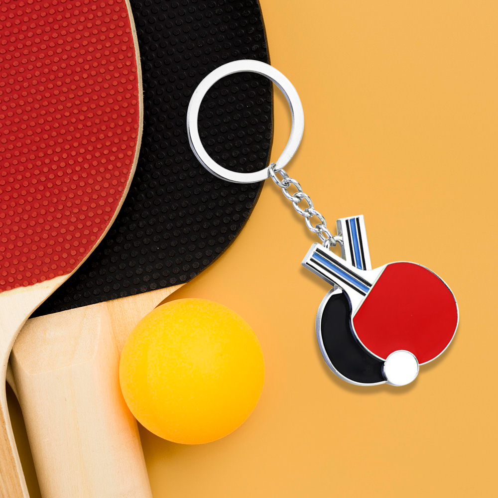 Personalized--Free customizable creative table tennis racket metal keychain