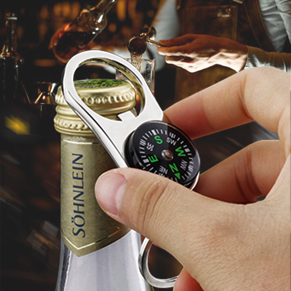 Personalized--Metal keychain with compass and bottle opener for free customisable logo