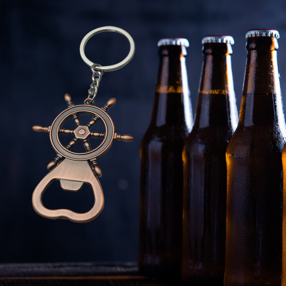 Personalized--Metal retro creative ship rudder bottle opener keychain with customizable logo