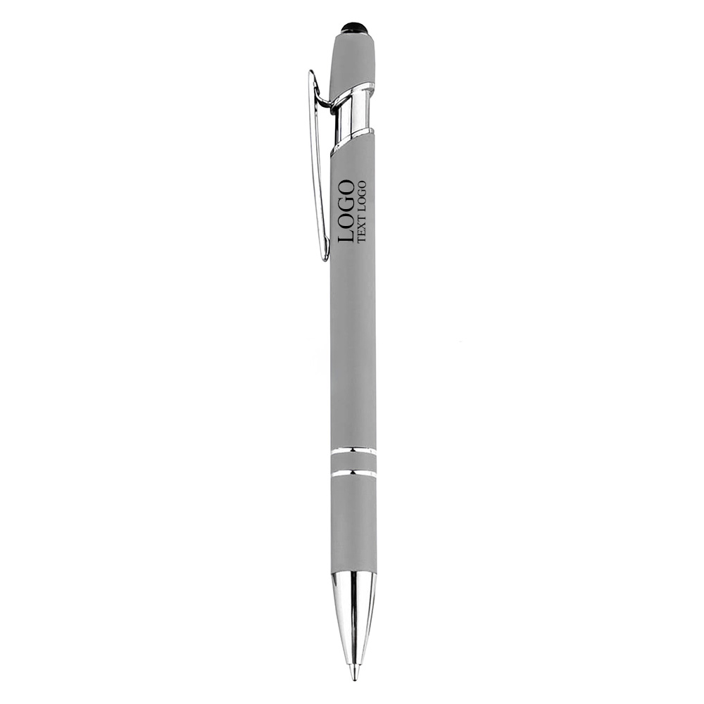 Rubber Black Stylus Ballpoint Gift Pen Gray With Logo