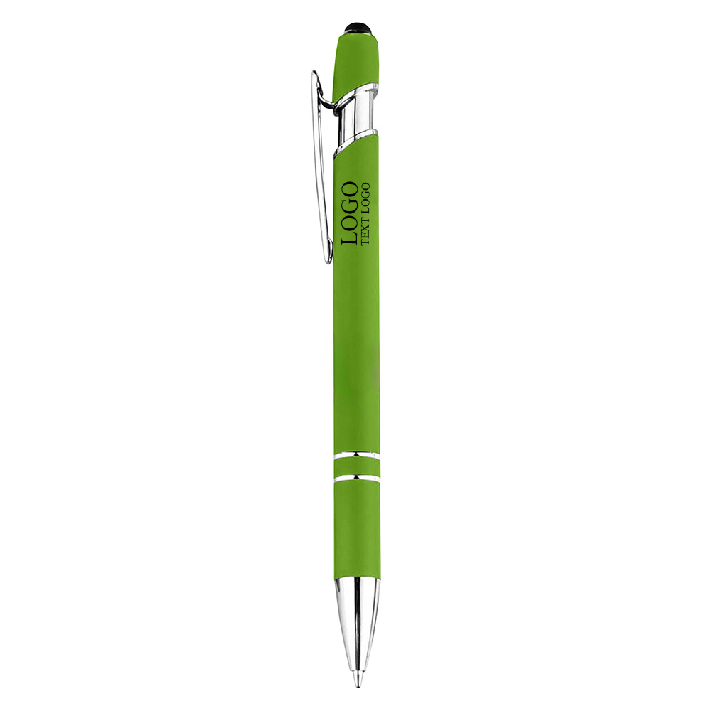 Rubber Black Stylus Ballpoint Gift Pen Green With Logo