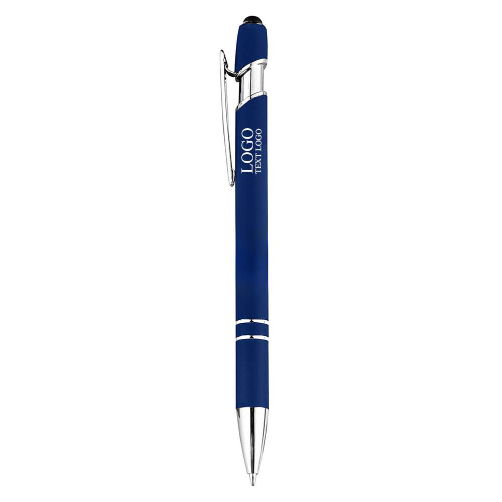 Rubber Black Stylus Ballpoint Gift Pen Blue With Logo