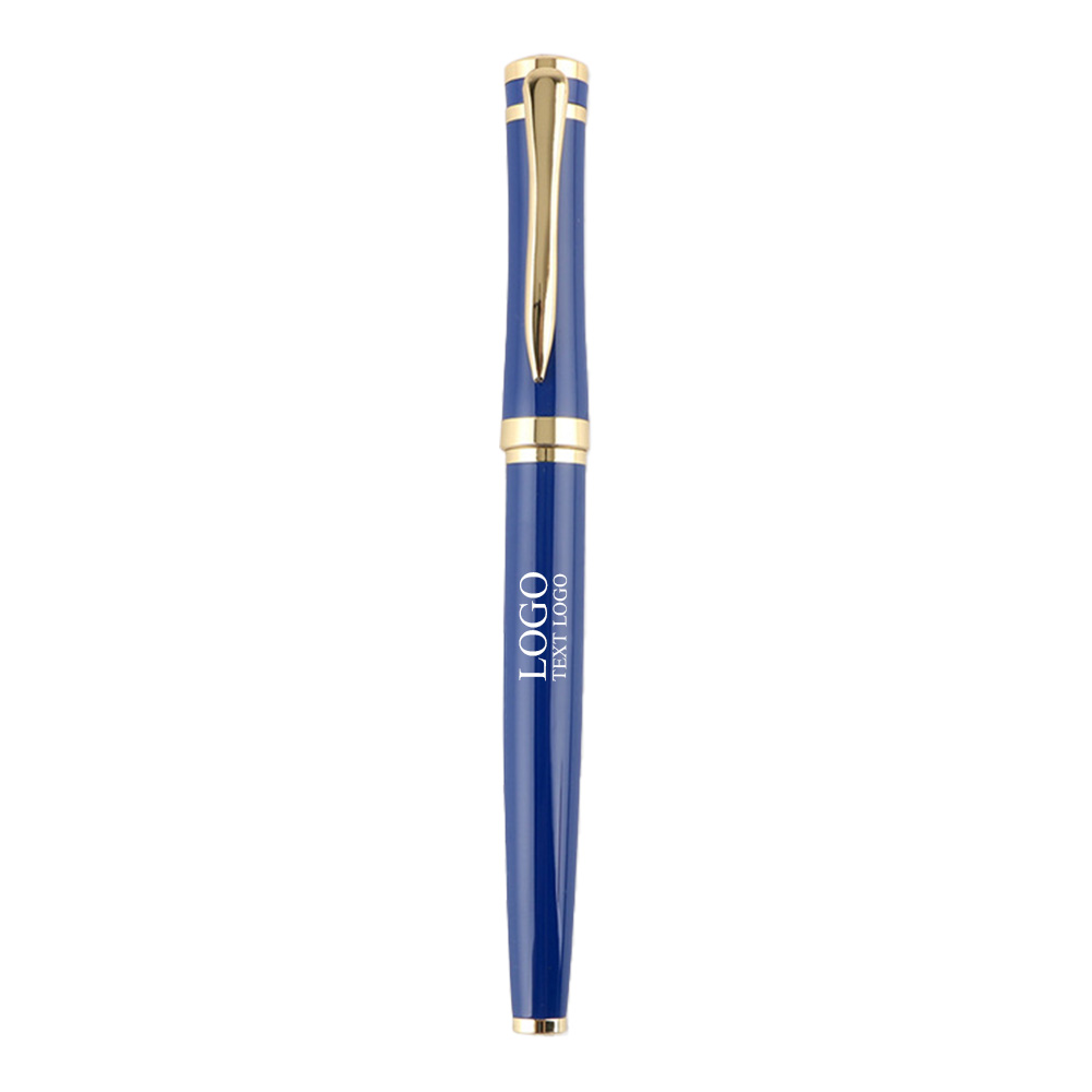 Gift Box Set With Gold Clip Rollerball Pen Blue With Logo