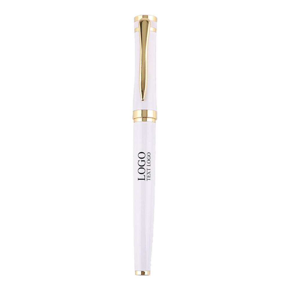 Gift Box Set With Gold Clip Rollerball Pen White With Logo