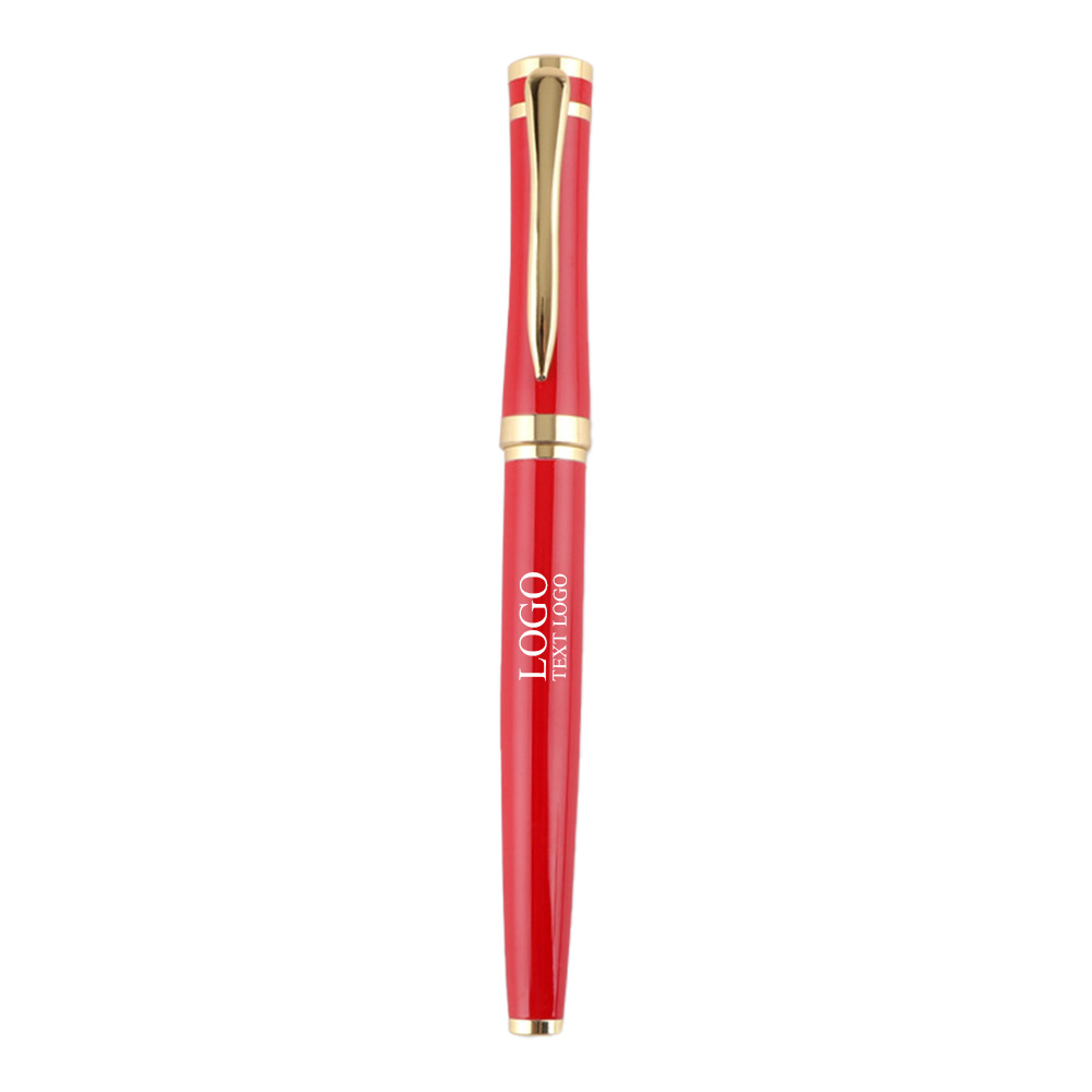 Gift Box Set With Gold Clip Rollerball Pen Red With Logo