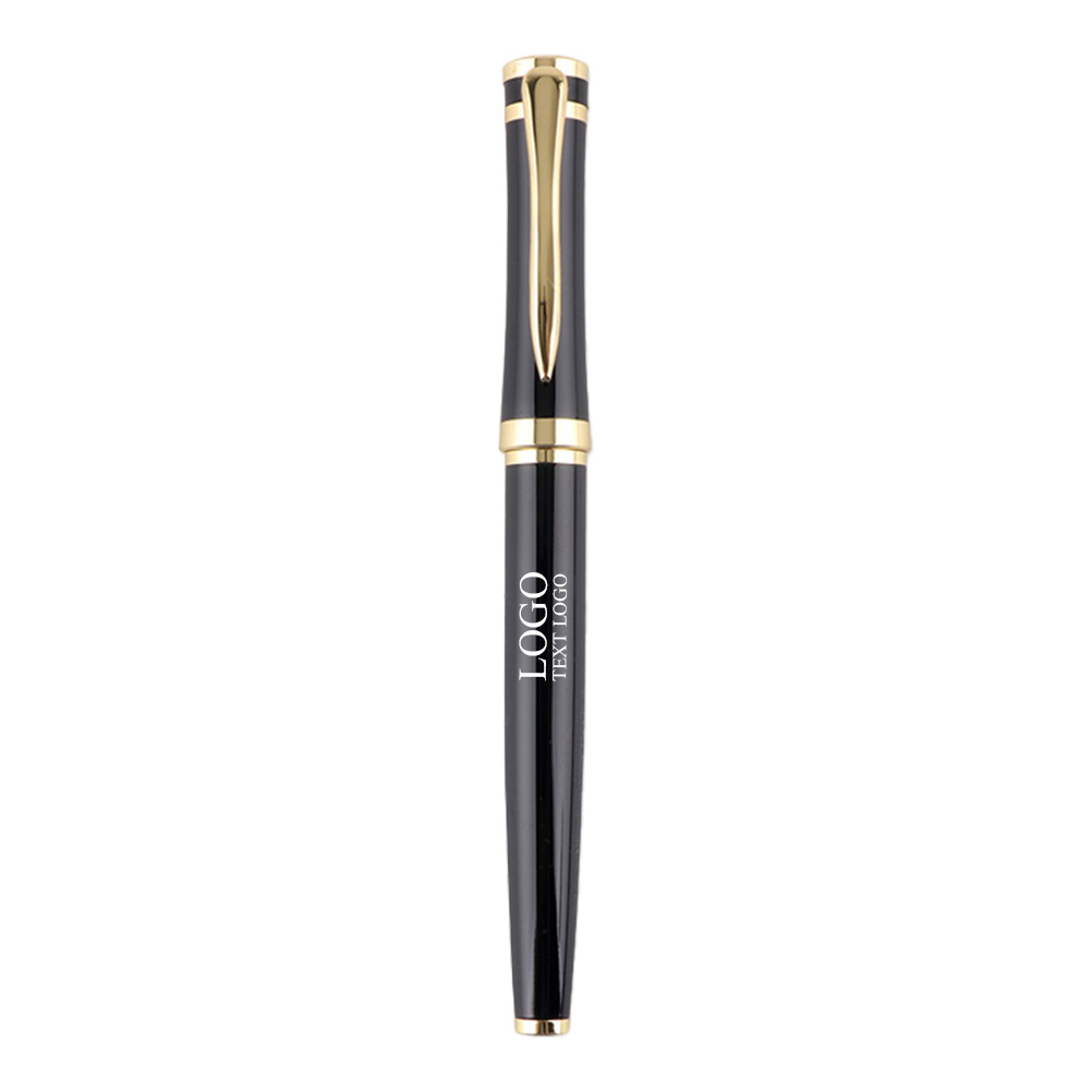 Gift Box Set With Gold Clip Rollerball Pen Black With Logo