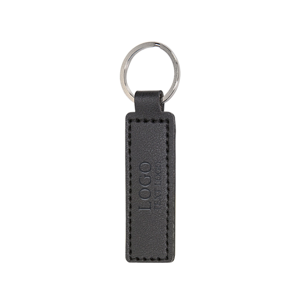 Personalized Rectangular PU Material Custom Leather Keychain Black with Logo